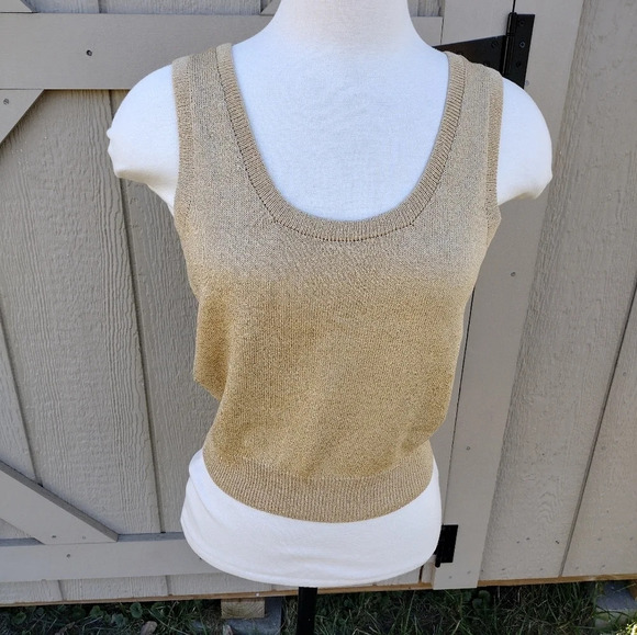 St John Metallic Cropped Tank Top Gold Tan size P - Picture 1 of 8
